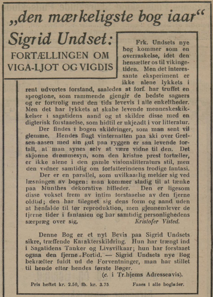 Faksimile fra Morgenbladet 1909