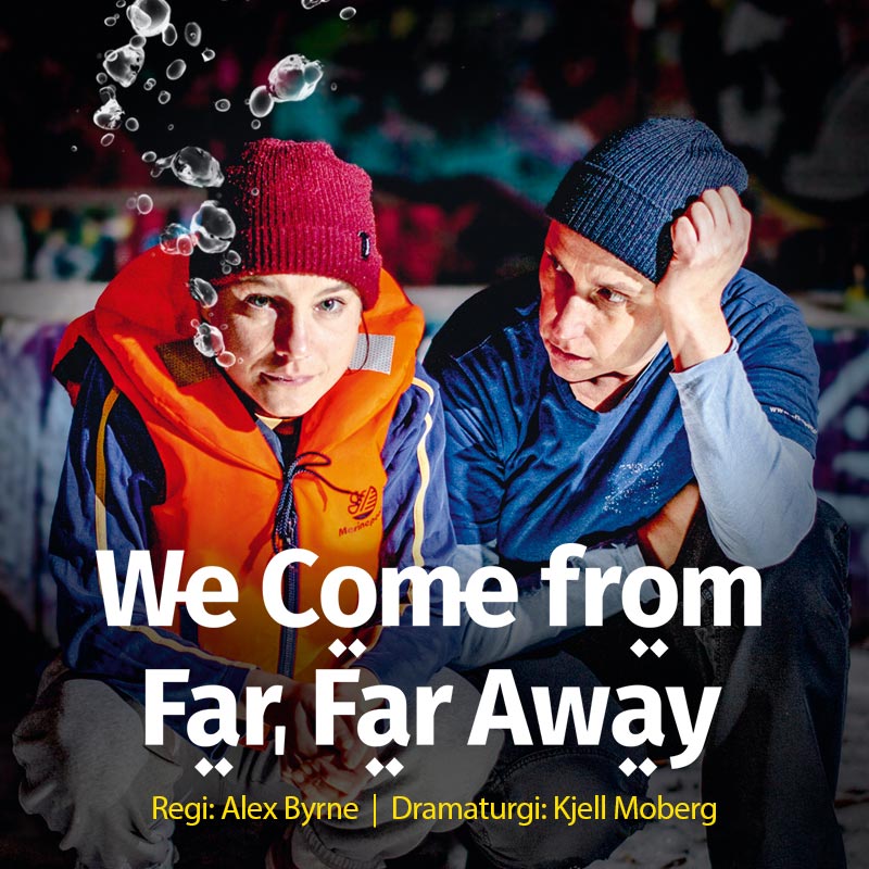 gutt med redningsvest, mann Tekst: We Come from Far, Far Away